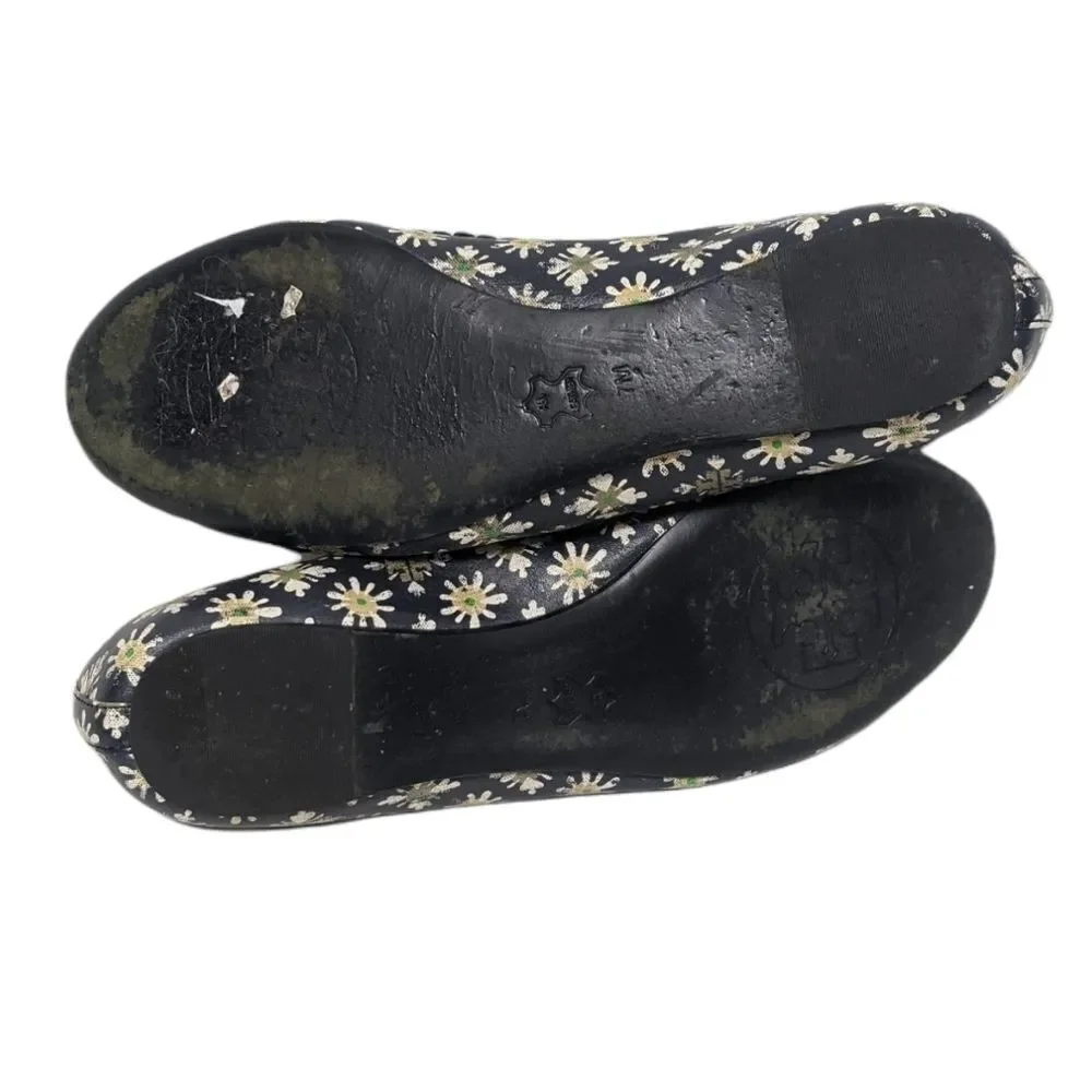 TORY BURCH Daisy Floral Navy Blue Flats Loafers 7